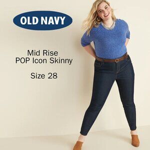Old Navy NWT Mid Rise POP Icon Skinny Dark Blue Rinse (Fern) Curvy Girls 28